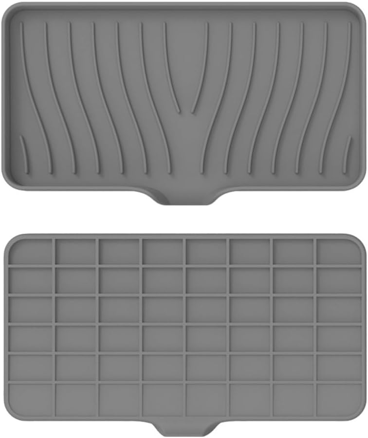 Gray Silicone Drying Mat with Drain Lip Waterproof Heat Resistant for Kitchen Tableware Sink Organizer - Image 2